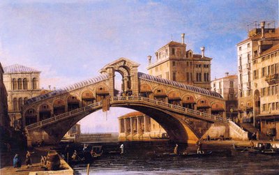 Capriccio of the Rialto Bridge with the Lagoon Beyond by Giovanni Antonio Canal